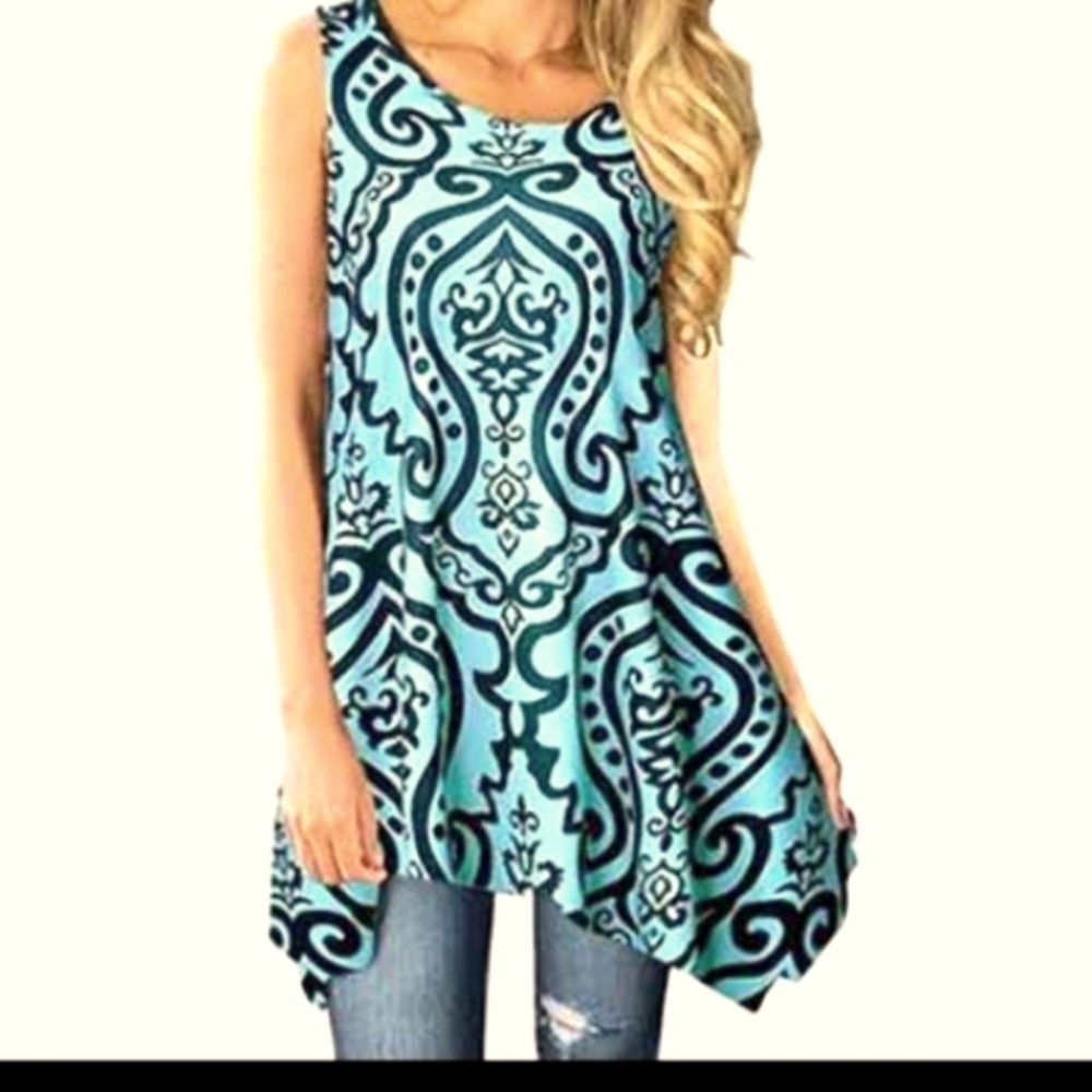 ♡PrintedTealSleevelessTop♡